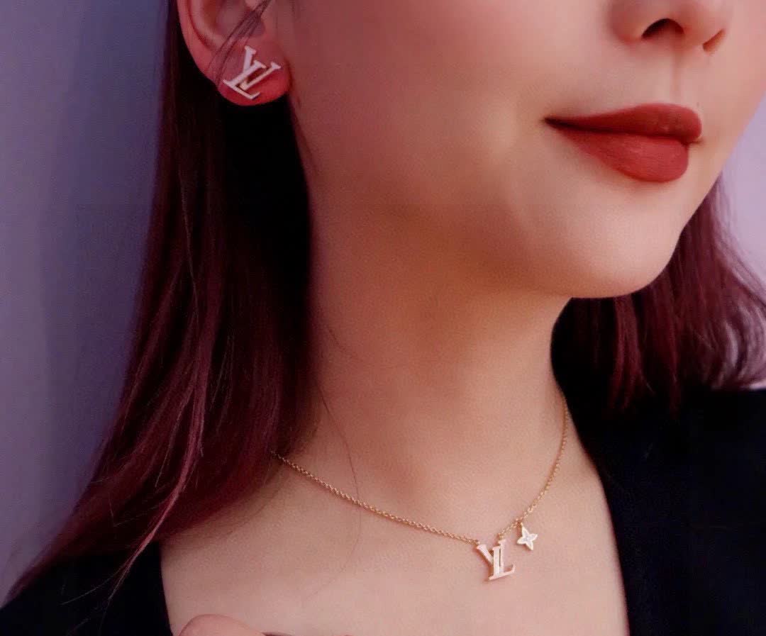 Louis Vuitton Pink 'LV' Logo Stud Earrings
